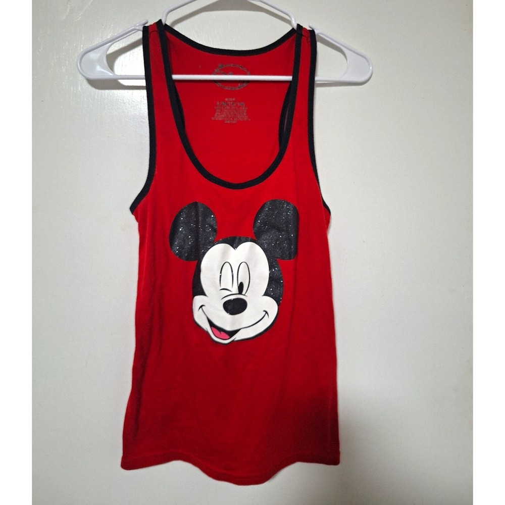 Disney Women Size L 12/14 Red Mickey Mouse Winking Sparkle Tank Top